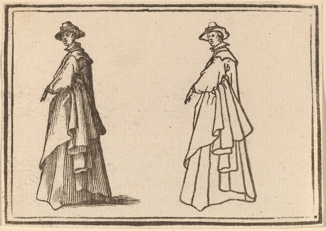 Stojąca kobieta w wielkim płaszczu autorstwa Edouard Eckman after Jacques Callot