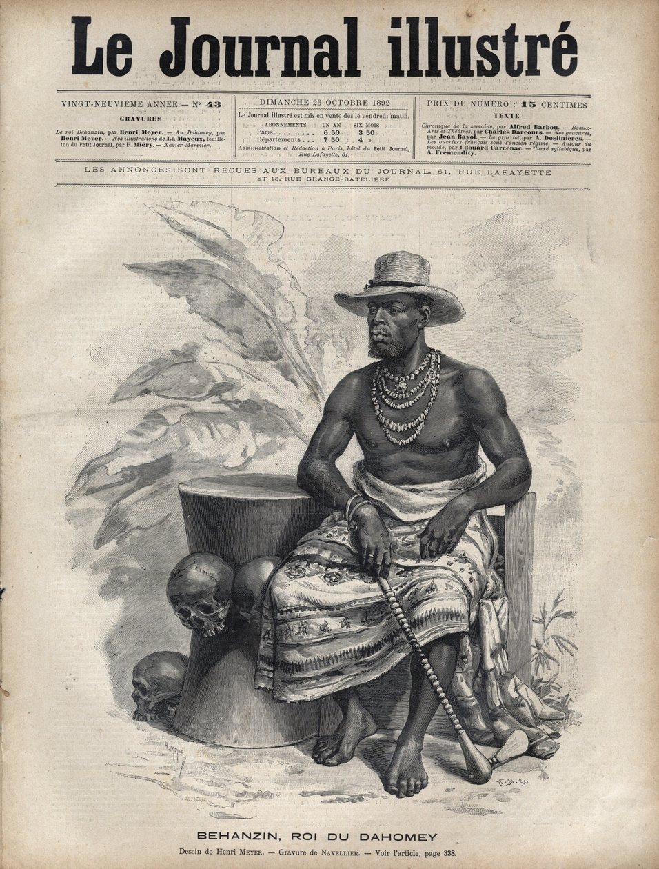 Portret Behanzina (1844-1900), króla Dahomeju (Benin) – Grawerowanie autorstwa Navelliera w „The Illustrous Diary”” z 1892 roku autorstwa Edouard Felicien Eugene Navellier