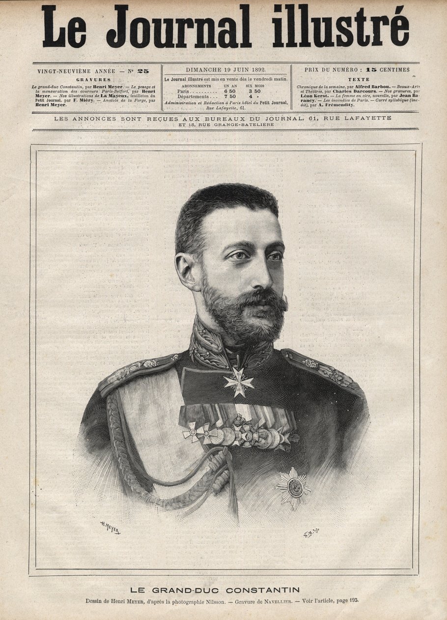 Portret wielkiego księcia Konstantyna Nikołajewicza Rosji (wielkiego księcia Konstantyna Nikołajewicza Rosji lub Konstantyna Nikołajewicza Romanowa autorstwa Edouard Felicien Eugene Navellier