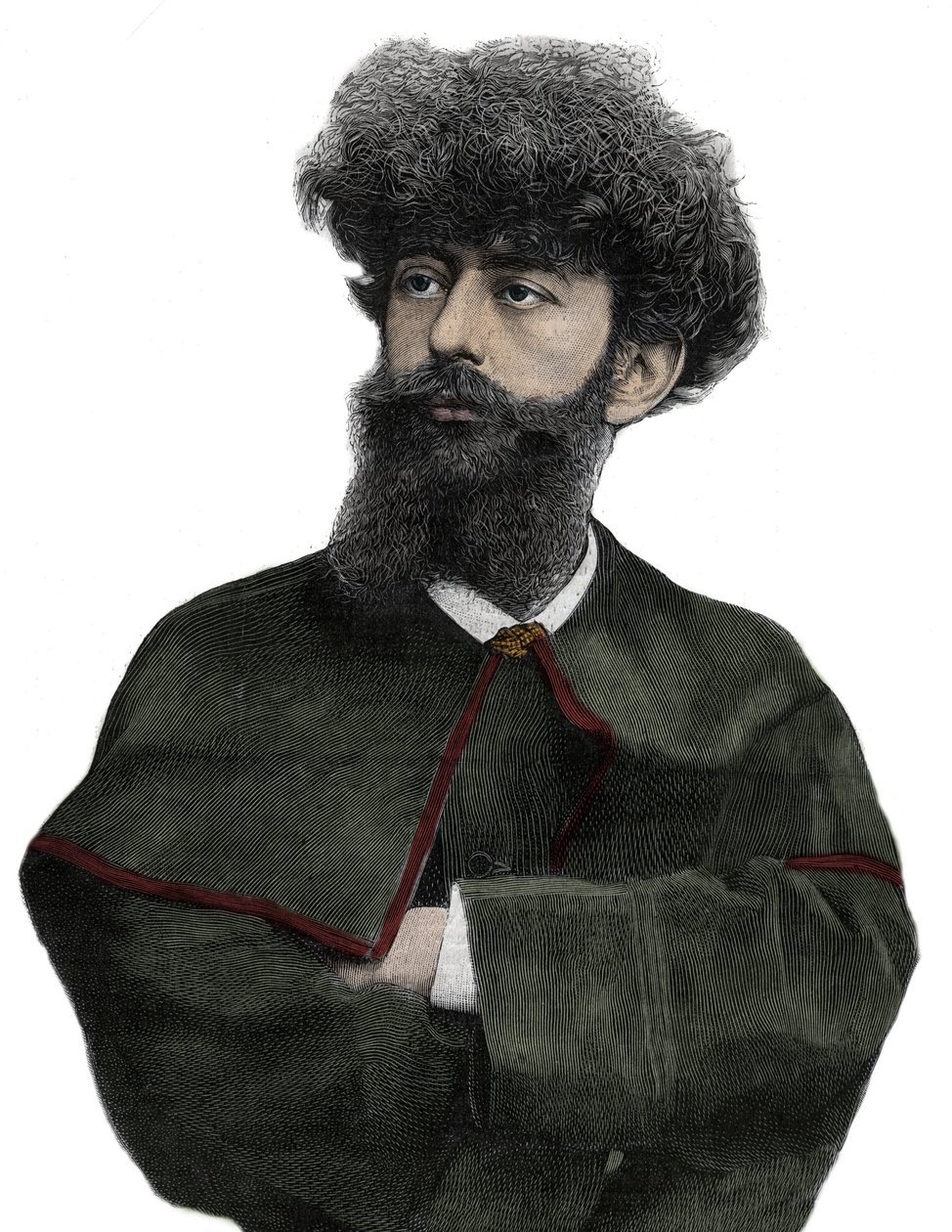 Sar Merodack Josephin Peladan, pseudonim Josephin Peladan (1858-1918) francuski pisarz i okultysta - Grawerowanie autorstwa Navelliera w „The Illustrous Journal” z 1892 roku autorstwa Edouard Felicien Eugene Navellier