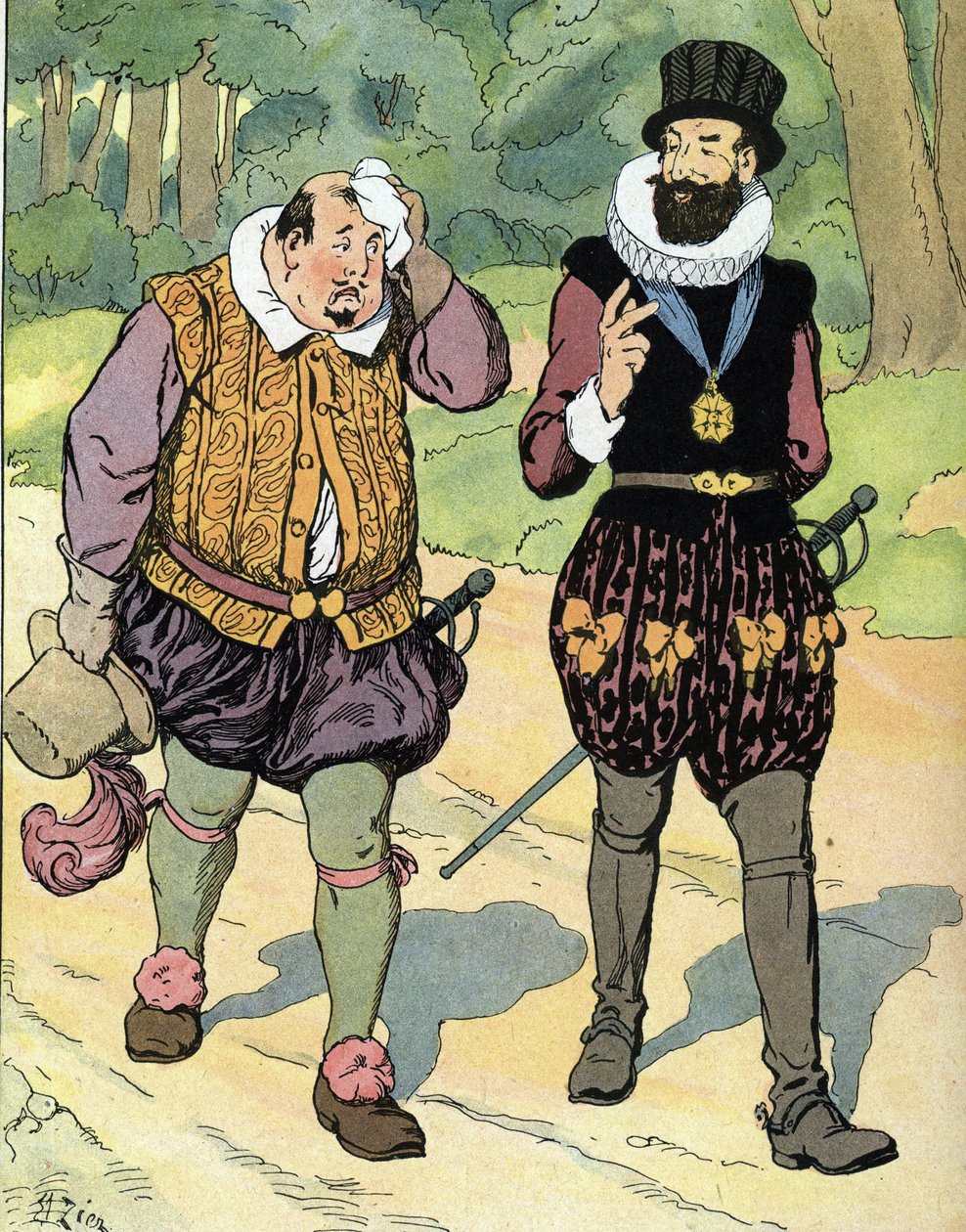 Król Henryk IV (1553-1610) i Karol II książę Mayenne (1554-1611) (król Francji Henryk IV i Karol Lotaryngii, książę Mayenne) Ilustracja Edouarda Ziera w „Naszej-chwale-narodowości”” 1920 Prywatny kolekcja autorstwa Edouard Francois Zier