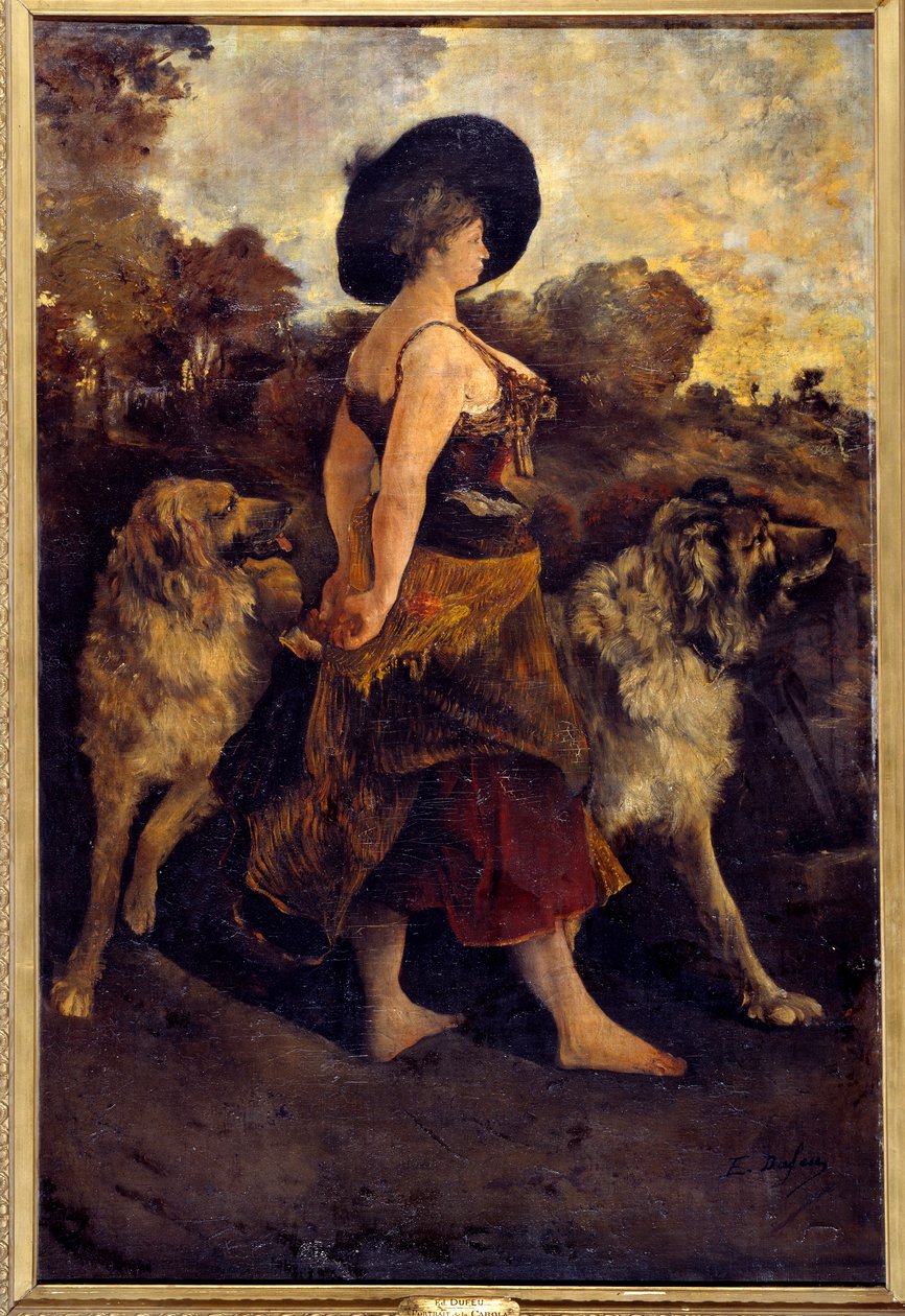 La Carola Cyganka ze swoimi psami. Obraz Edouarda Jacquesa Dufeu (1840-1900) 1878 autorstwa Edouard Jacques Dufeu