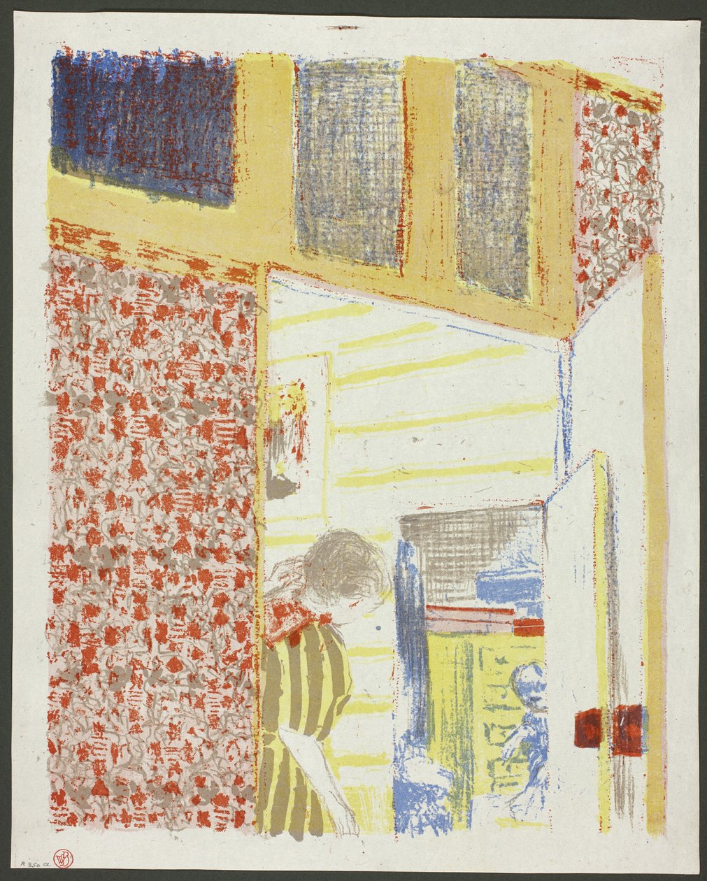 Wnętrze z różową tapetą III, talerz siódmy z Pejzaże i wnętrza autorstwa Édouard Jean Vuillard