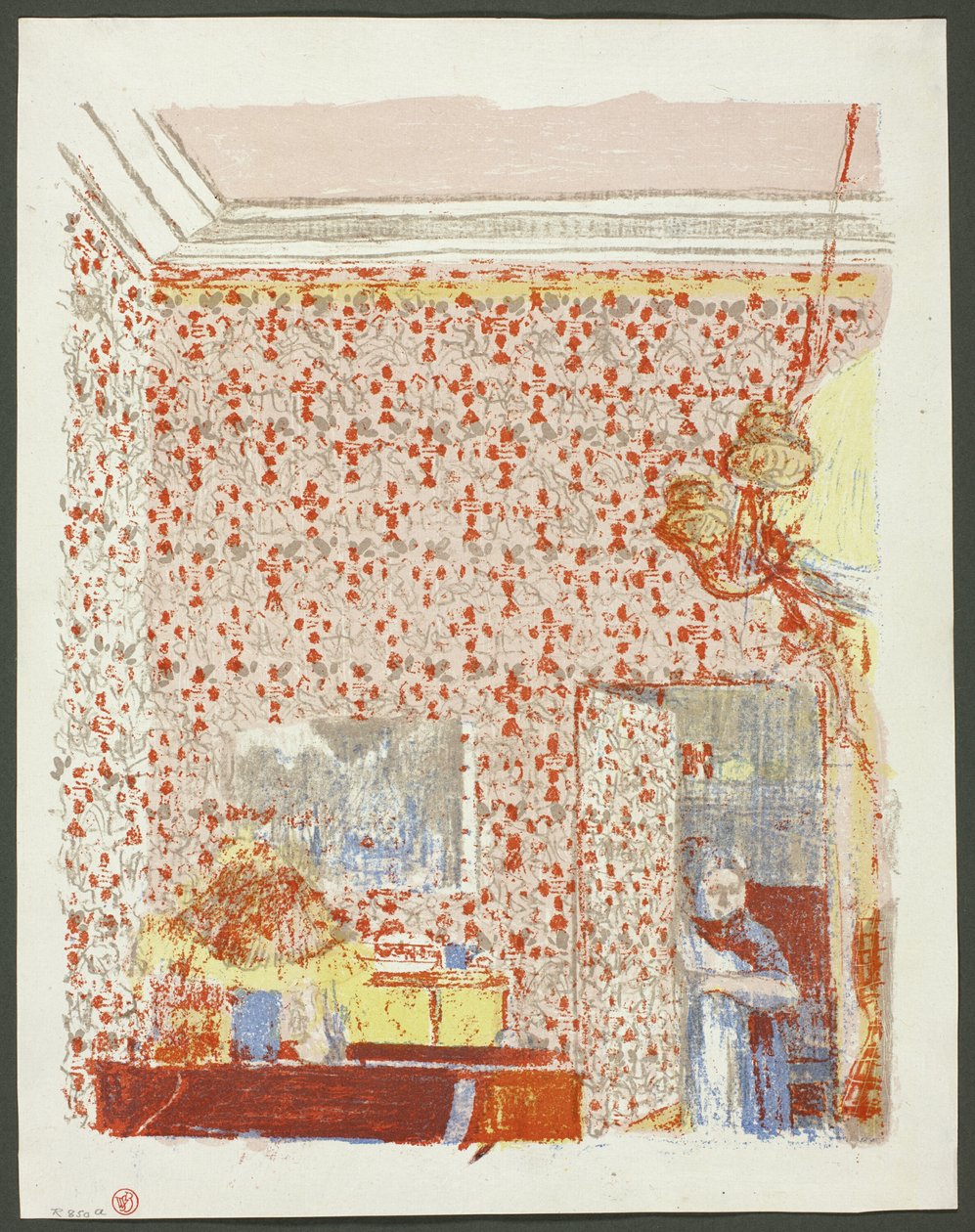Wnętrze z różową tapetą I, płyta piąta z Krajobrazy i wnętrza autorstwa Édouard Jean Vuillard