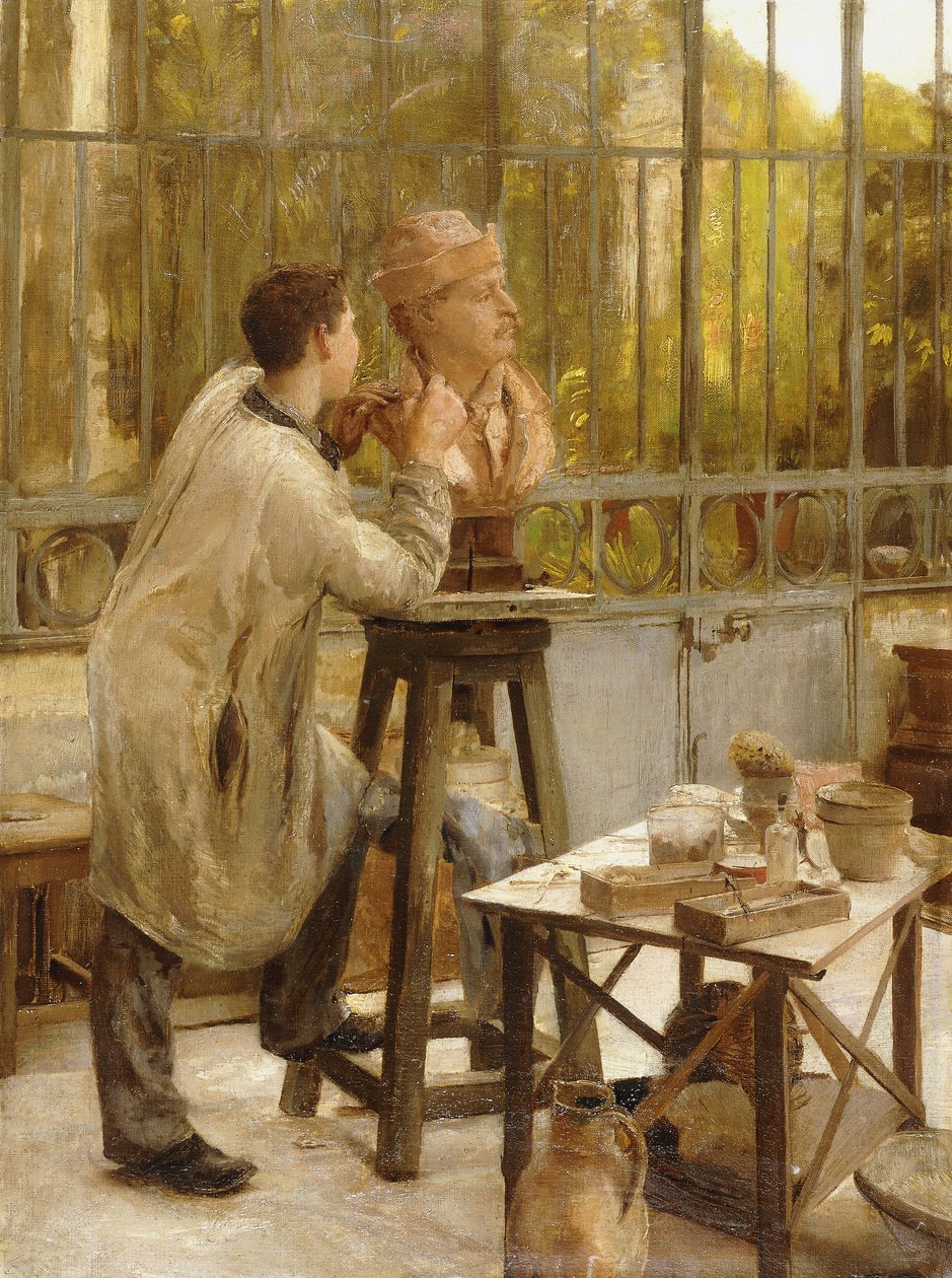 Rzeźbiarz w swojej pracowni, autorstwa Edouard Joseph Dantan