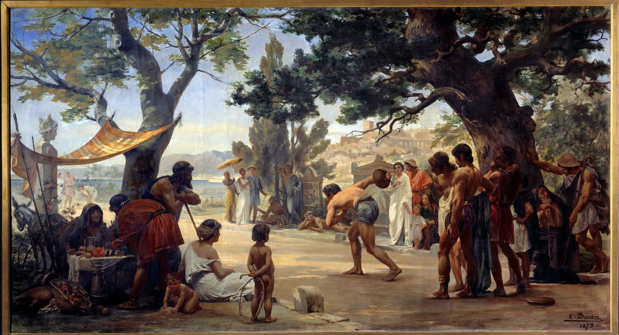 Grecka starożytność: „Gra dyskowa” (discobolus) paintrue autorstwa Josepha Dantana (1848-1897) 1875 Rouen, Muzeum Sztuk Pięknych autorstwa Edouard Joseph Dantan