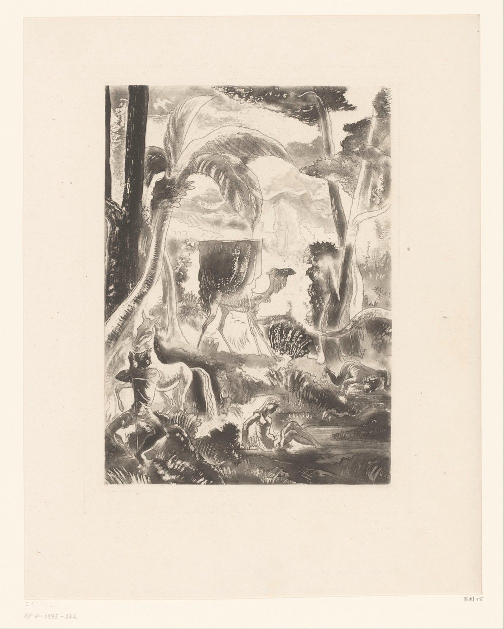 Krajobraz z palmami i figurkami do kąpieli autorstwa Edouard Léon Louis Edy Legrand (attributed to)