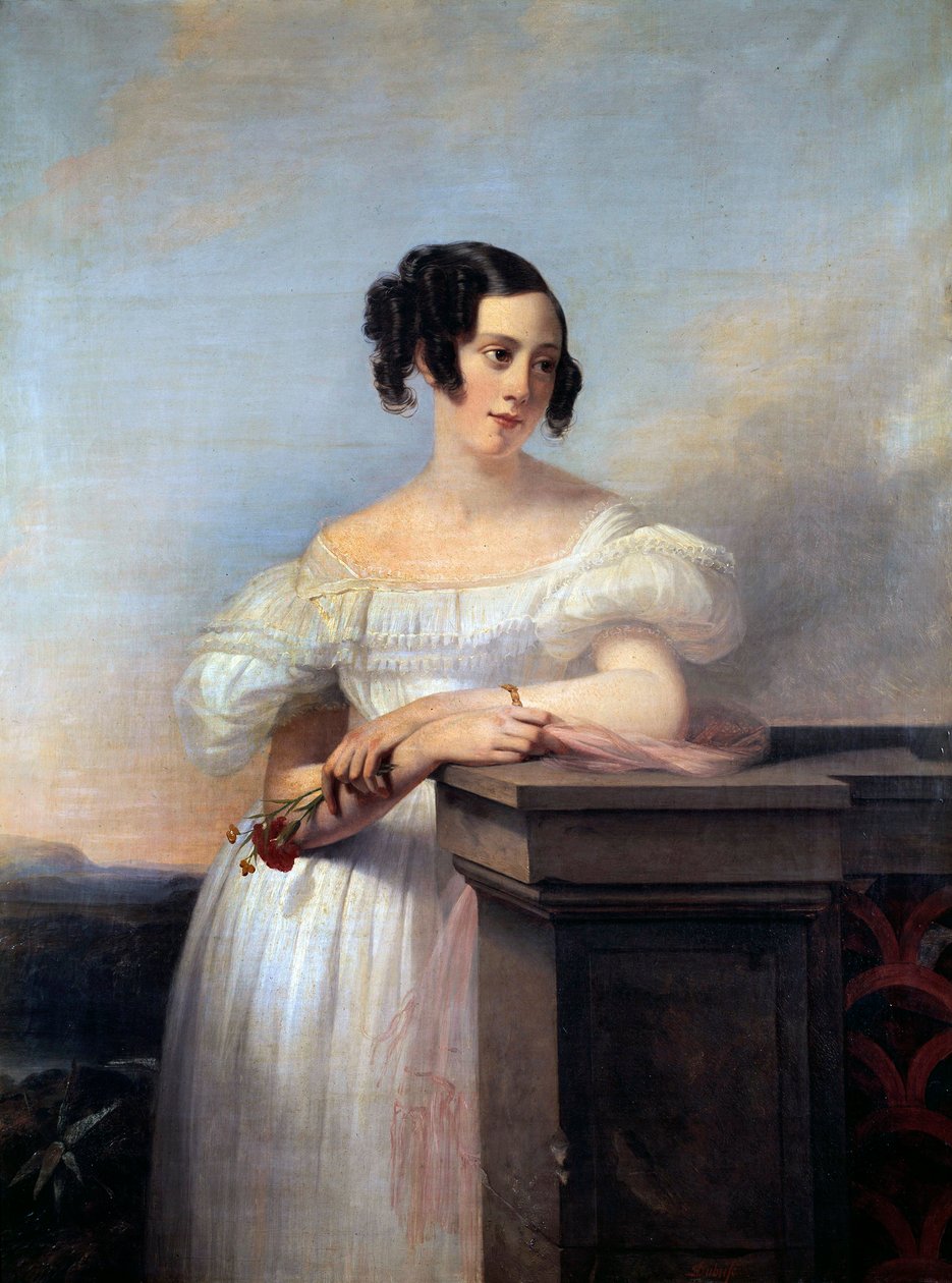 Portret dziewczyny z obrazem goździka autorstwa Edouarda Louisa Dubufe (1820-1883) XIX-wieczny Rouen, Musee des Beaux Arts autorstwa Edouard Louis Dubufe
