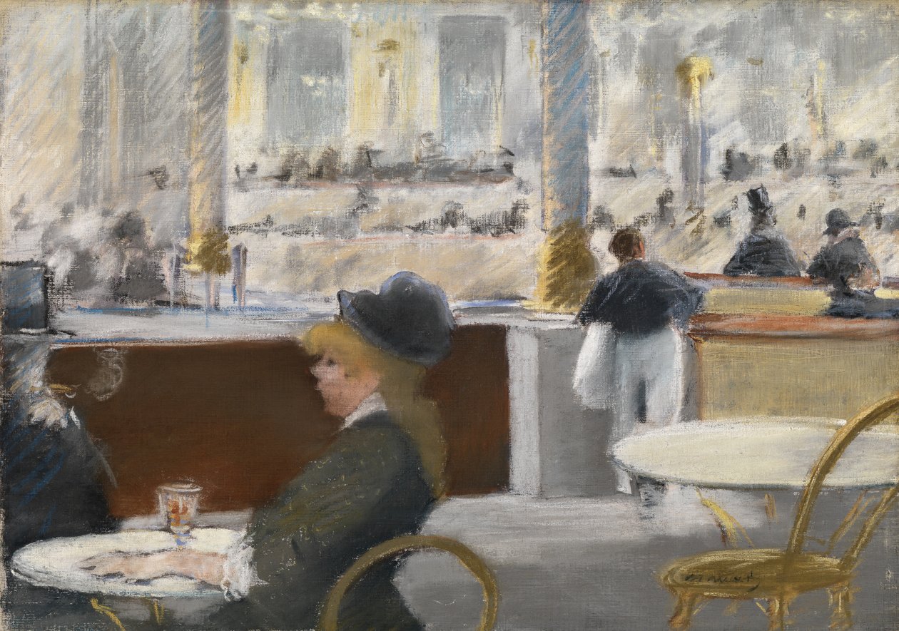 Kawiarnia na Place du Theatre-Francais, ok. 1877-78 (pastel na płótnie) autorstwa Édouard Manet