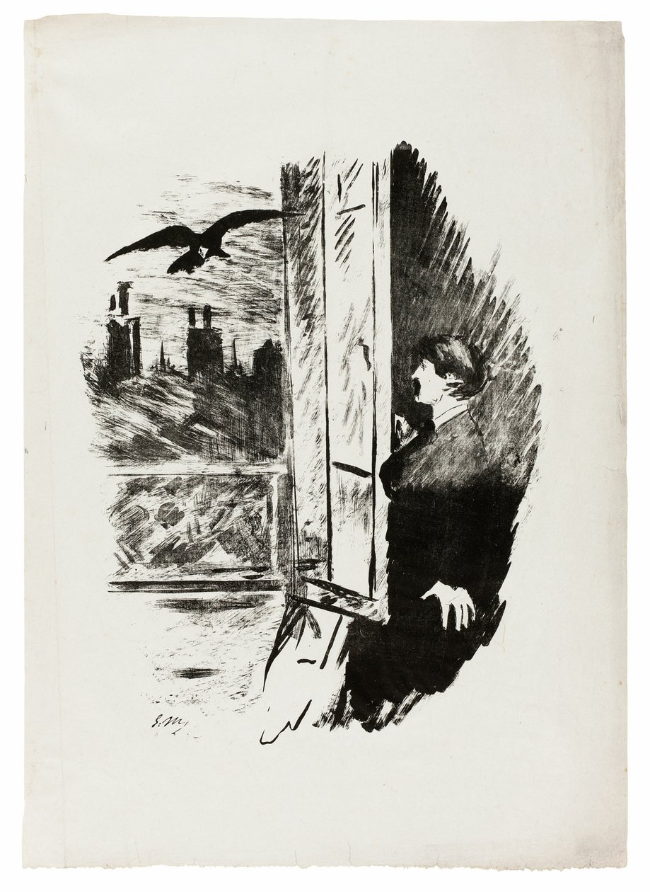 Przy oknie ("Otwórz tutaj, rzuciłem okiennicę..."), z filmu Kruk (Le Corbeau) autorstwa Édouard Manet