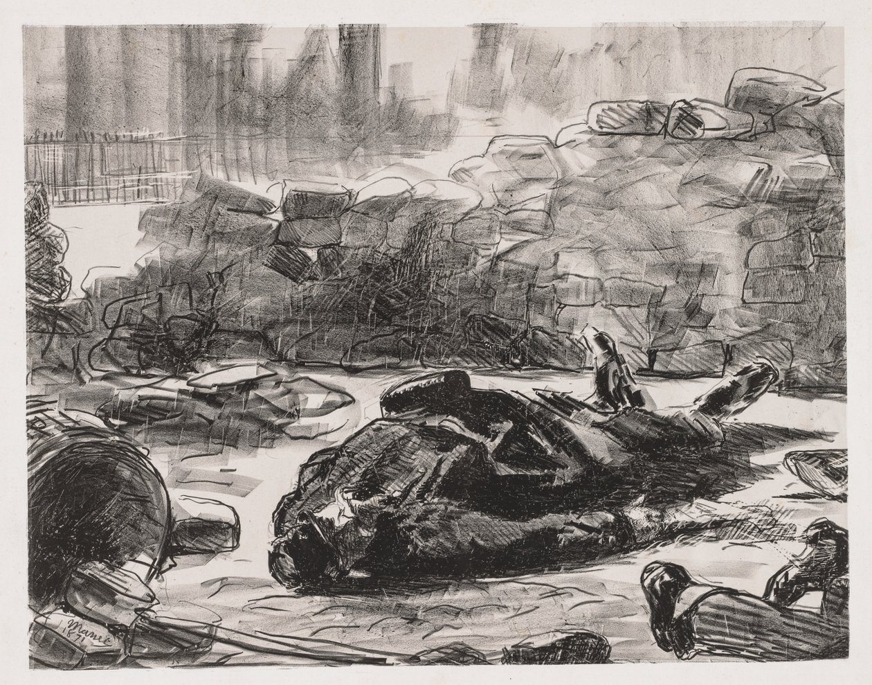 Scena wojny domowej komuny paryskiej, 1871. autorstwa Édouard Manet