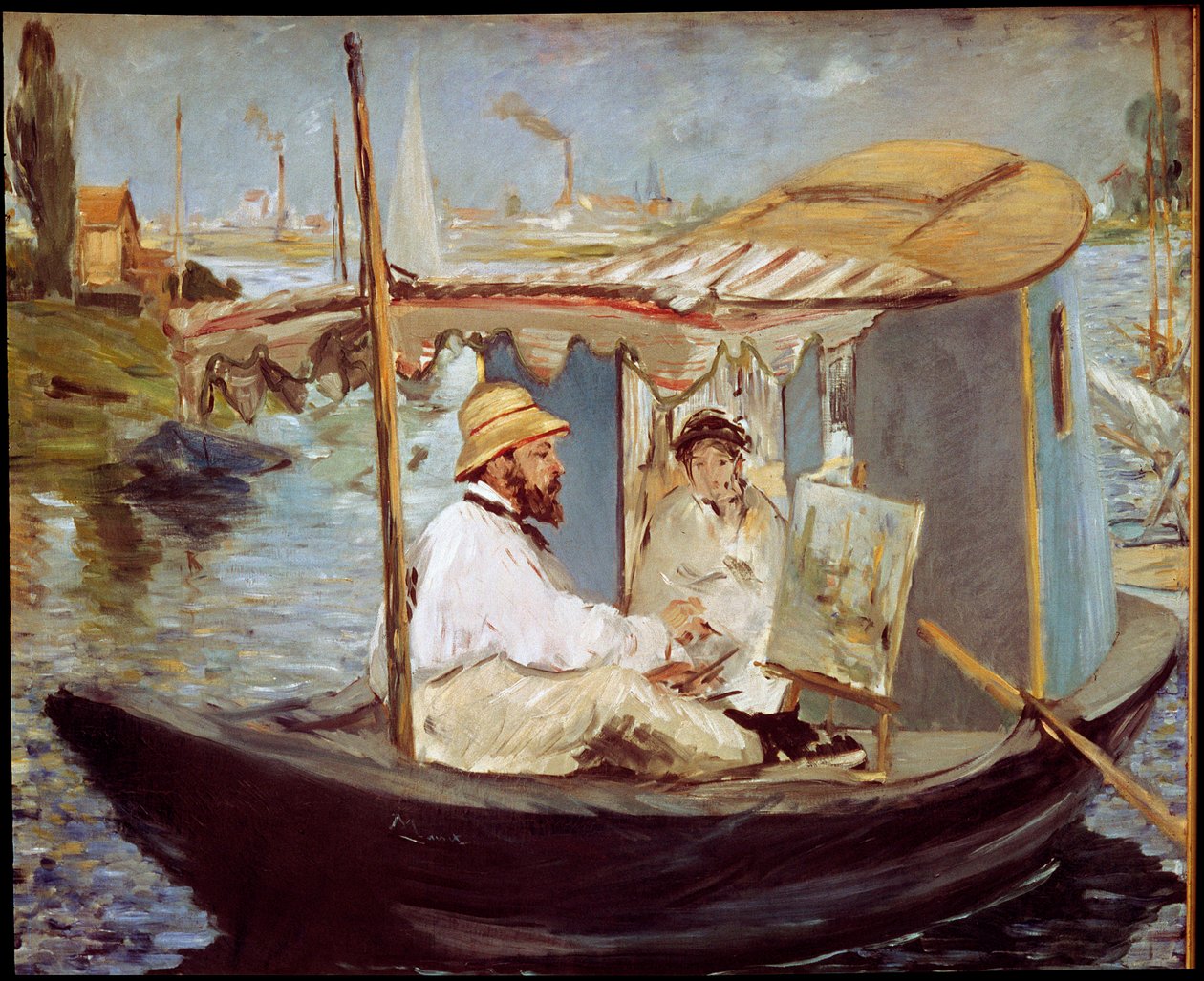 Claude Monet maluje w swojej studyjnej łodzi autorstwa Édouard Manet