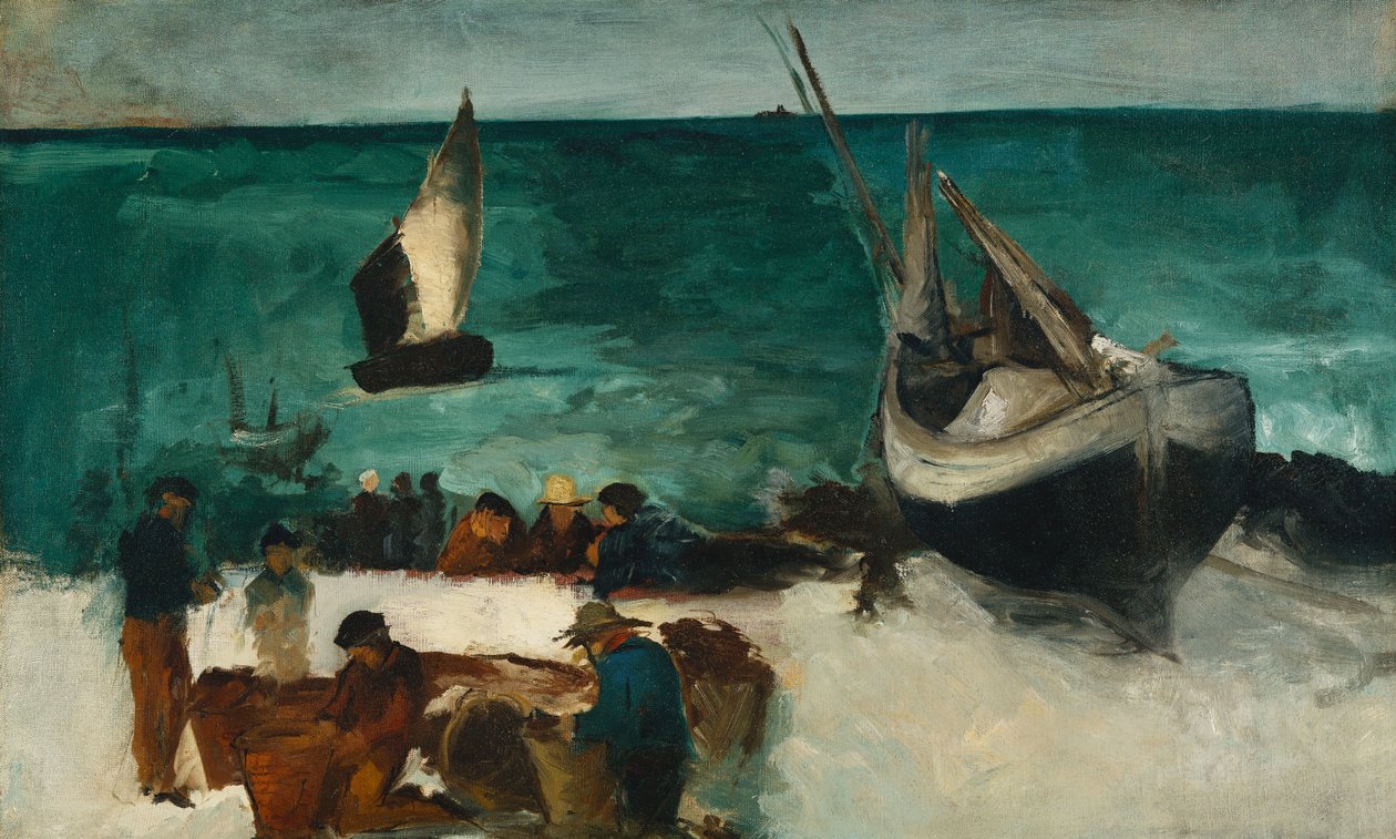 łodzie rybackie i rybacy; Marynarka wojenna w Berck: łodzie rybackie i rybacy, 1873 autorstwa Édouard Manet