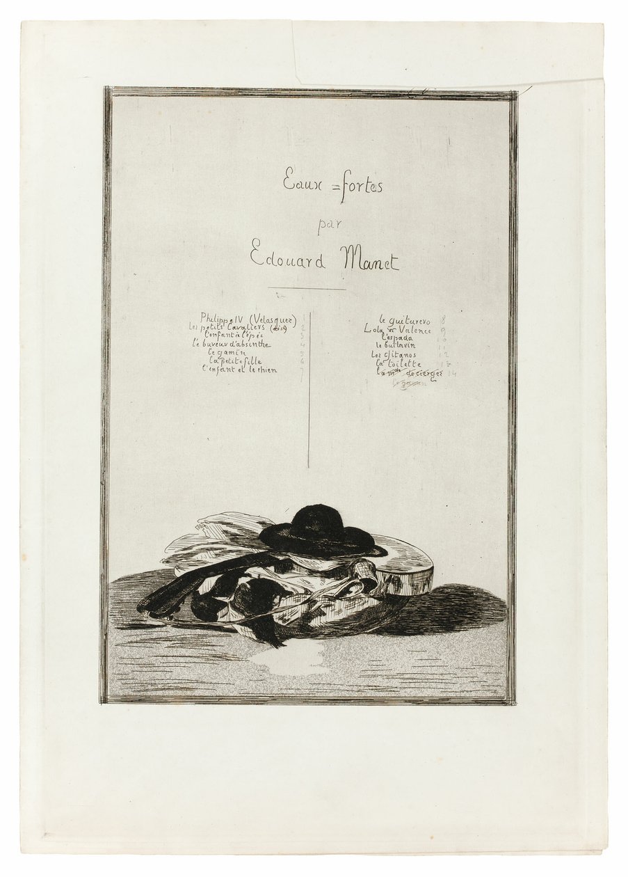 Kapelusz i gitara, Frontispiece do edycji czternastu akwafort autorstwa Édouard Manet