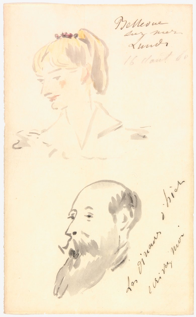 Głowa kobiety i głowa brodatego mężczyzny autorstwa Édouard Manet