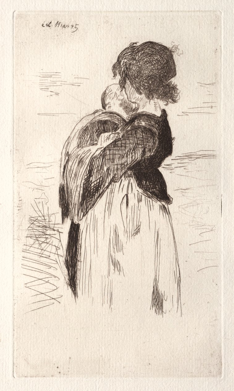 Mała dziewczynka trzyma dziecko. autorstwa Édouard Manet