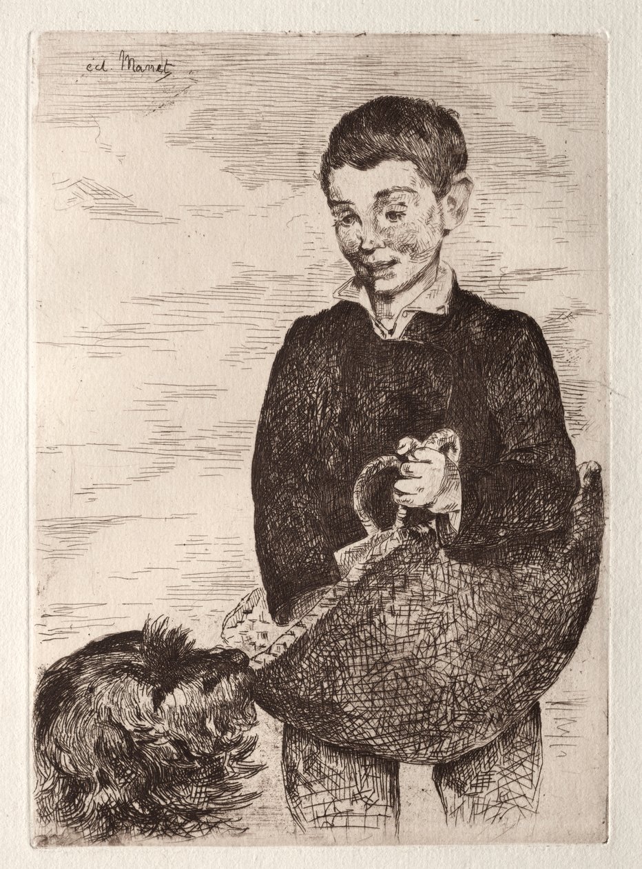 Dzieciak z psem, z torbą na zakupy autorstwa Édouard Manet