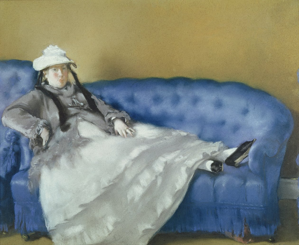 Madame Manet na niebieskiej sofie, 1874 (pastel na papierze) autorstwa Édouard Manet