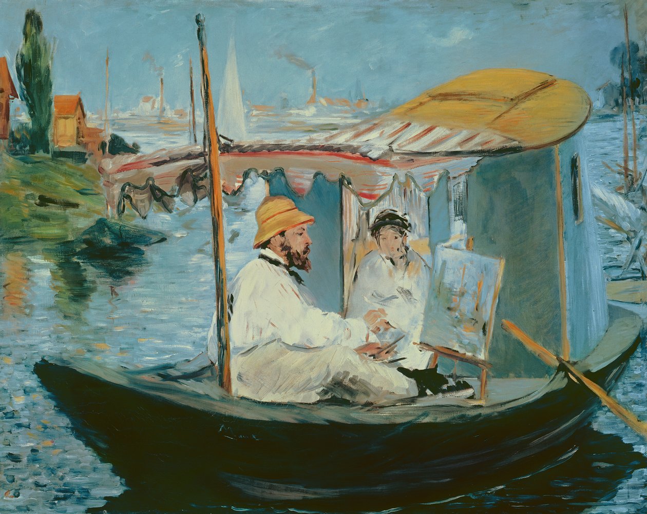 Monet w swoim pływającym studio autorstwa Édouard Manet