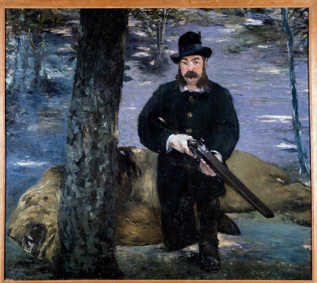 Monsieur Pertuiset Myśliwy pozujący obok lwa jego trofeum myśliwskie. Obraz Edouarda Maneta (1832-1883) 1881 autorstwa Édouard Manet