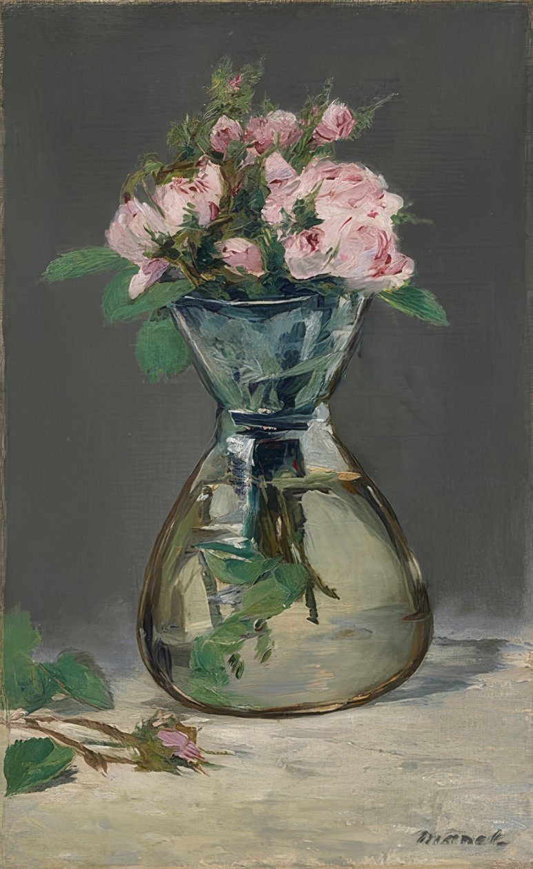 Mchowe róże w wazonie. 1882 autorstwa Édouard Manet