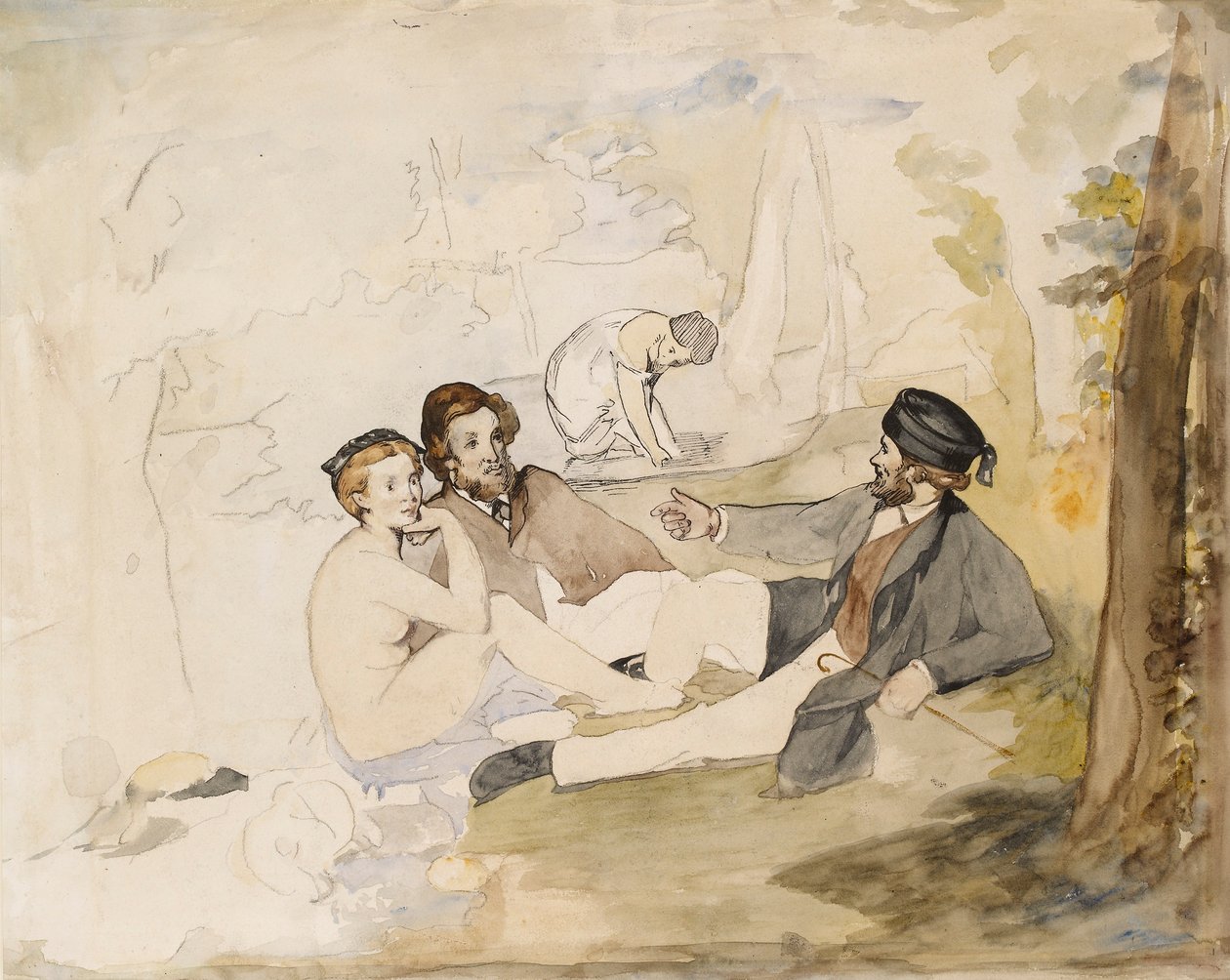 Piknik w Drewnianym Śniadaniu na Trawie, 1862-1863. autorstwa Édouard Manet