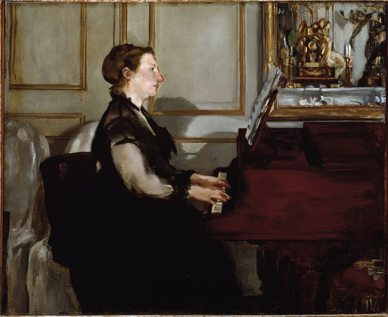 Portret Madame Manet (Suzanne Leenhoff) przy fortepianie (olej na płótnie) autorstwa Édouard Manet