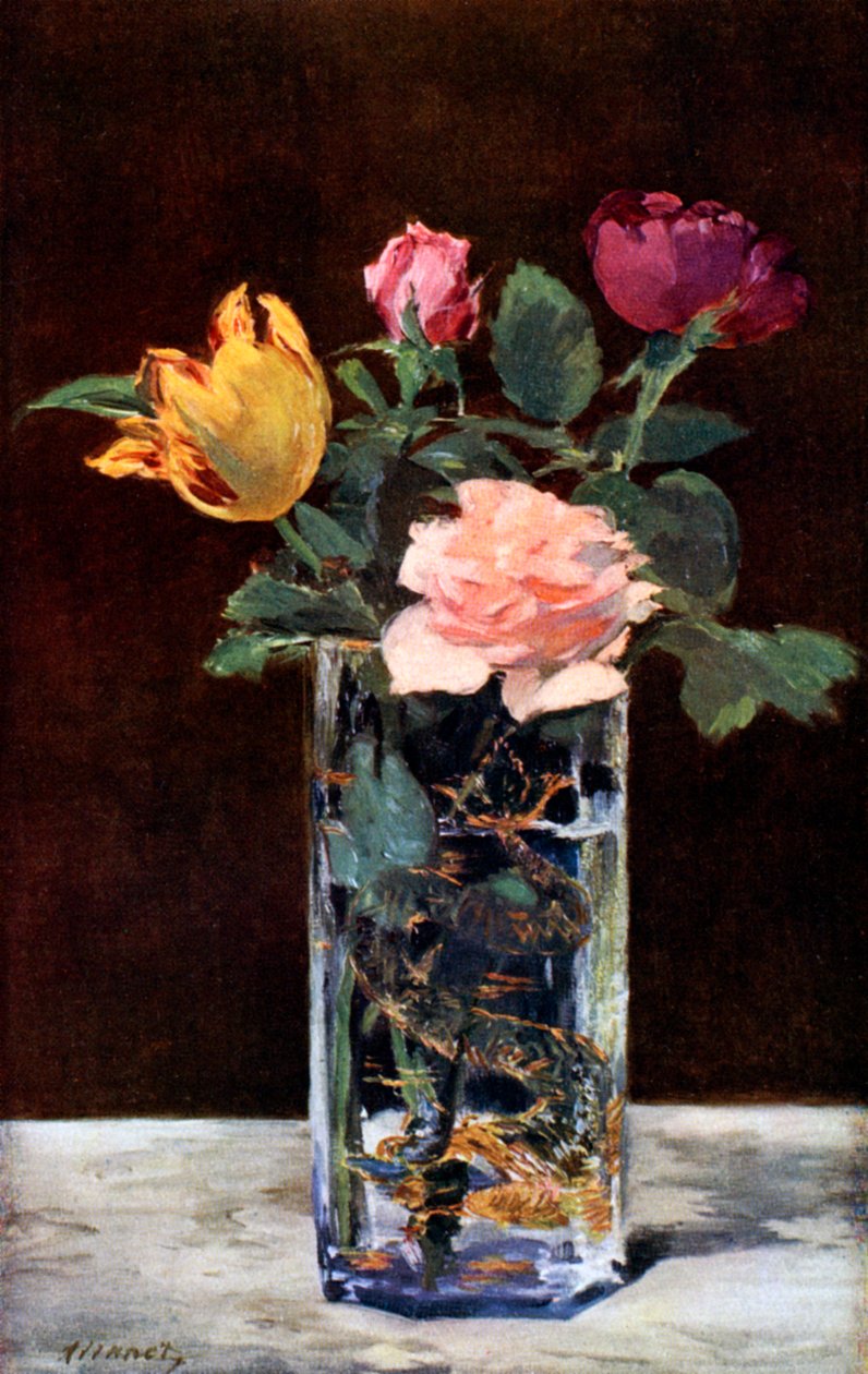 Martwa natura z różami i tulipanami w wazonie ze smokiem, 1882 1931. autorstwa Édouard Manet