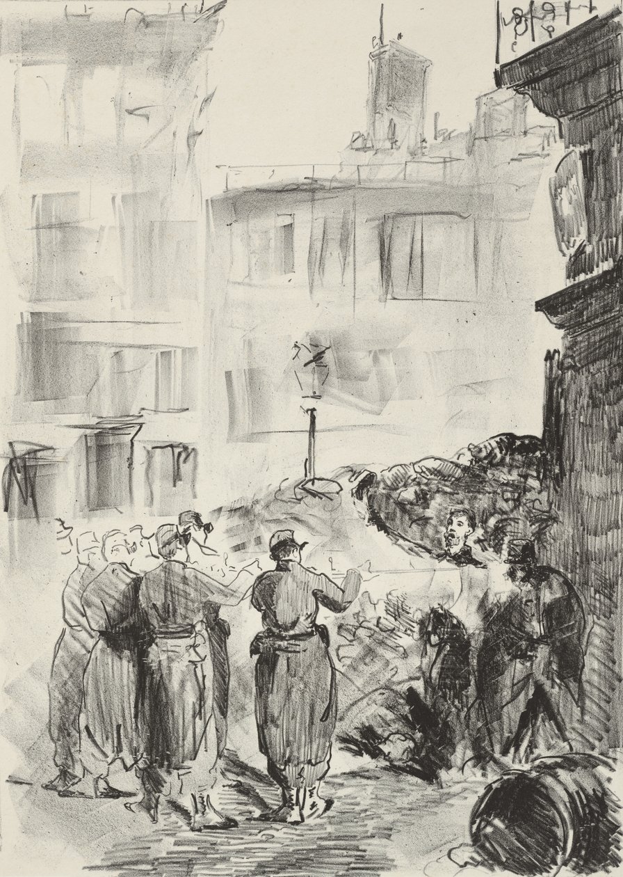 Barykada, 1871, druk 1884 autorstwa Édouard Manet