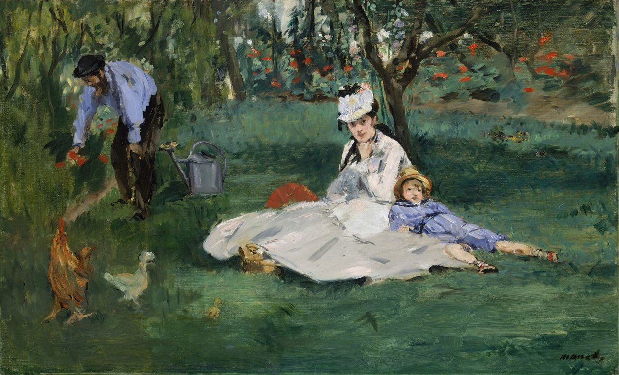 Rodzina Monet w swoim ogrodzie w Argenteuil, 1874. autorstwa Édouard Manet