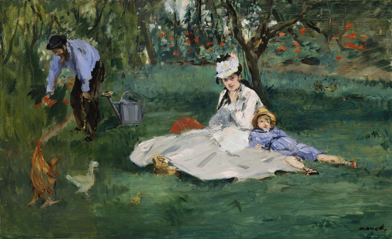 Rodzina Monet w swoim ogrodzie w Argenteuil, 1874 autorstwa Édouard Manet