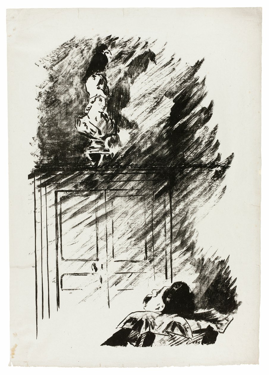 Kruk na popiersiu Pallasa („Umieszczony na popiersiu Pallasa...”), z filmu Kruk (Le Corbeau) autorstwa Édouard Manet