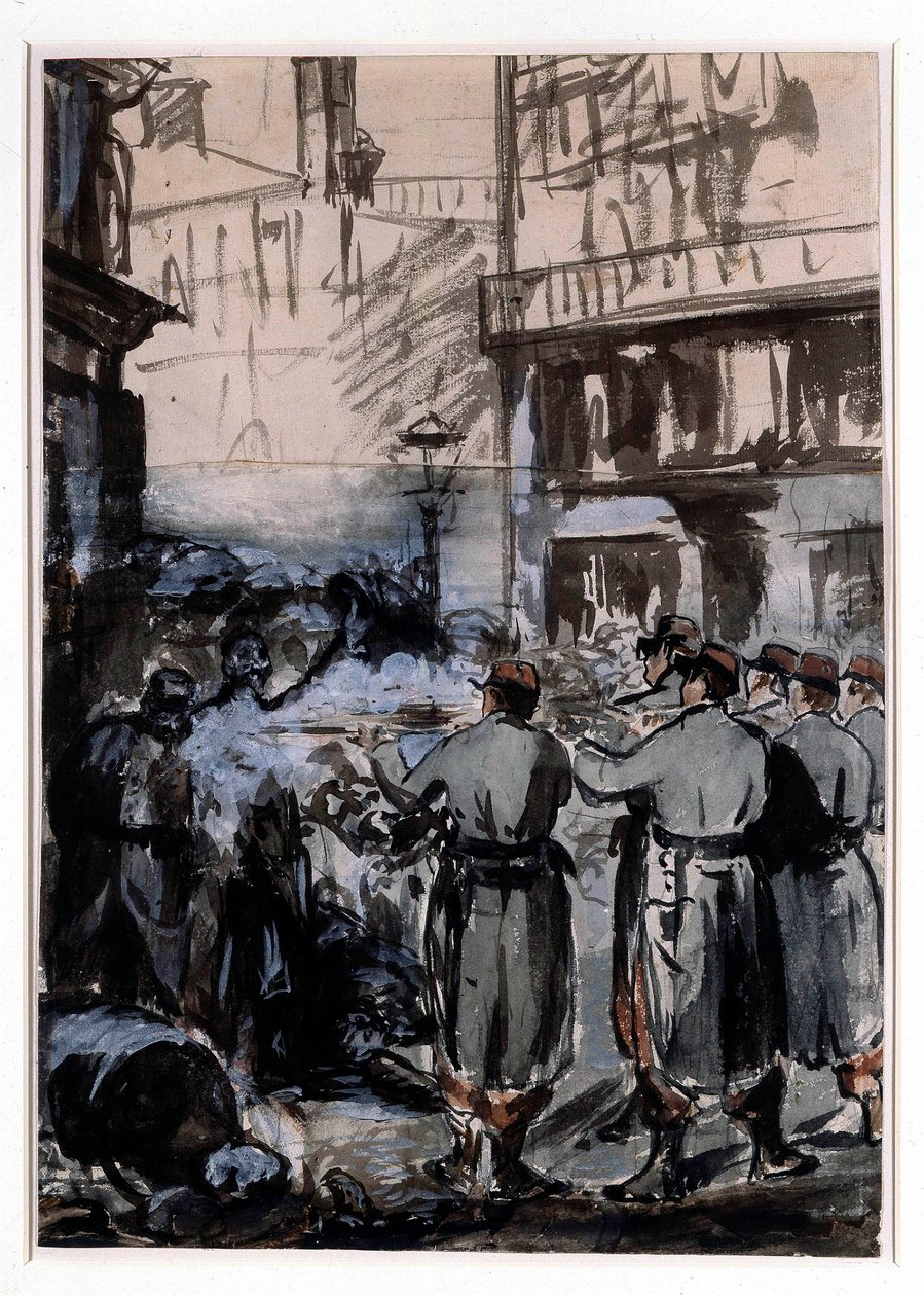 Miasto 1871: „”barykada”” Rysunek Edouarda Maneta (1832-1883) 1871 Wym. 46,2 x 32,5 m² autorstwa Édouard Manet