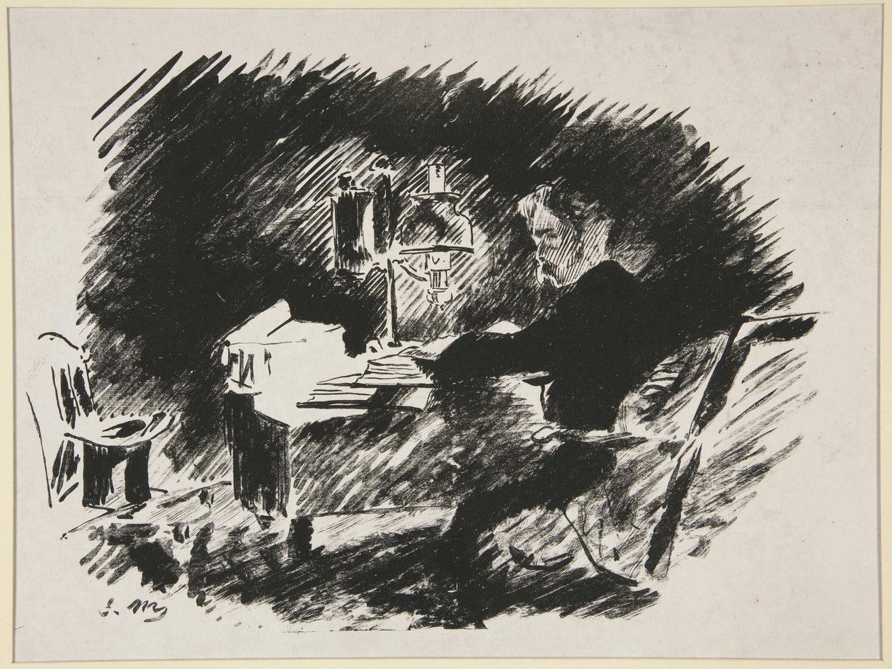Pod lampą, pierwsza ilustracja do przekładu Mallarmégo „Kruka” Poego autorstwa Édouard Manet