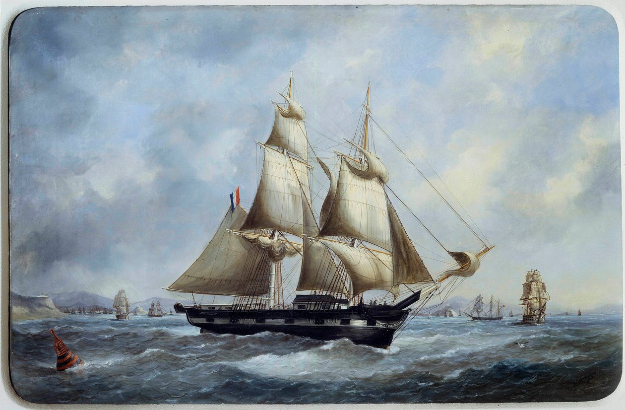 Bresilian cegła opuszczająca port Le Havre Aquarelle autorstwa Edouarda Adama (1847-1929) XIX-wieczny Paryż, Musee de la Marine autorstwa Edouard Marie Adam