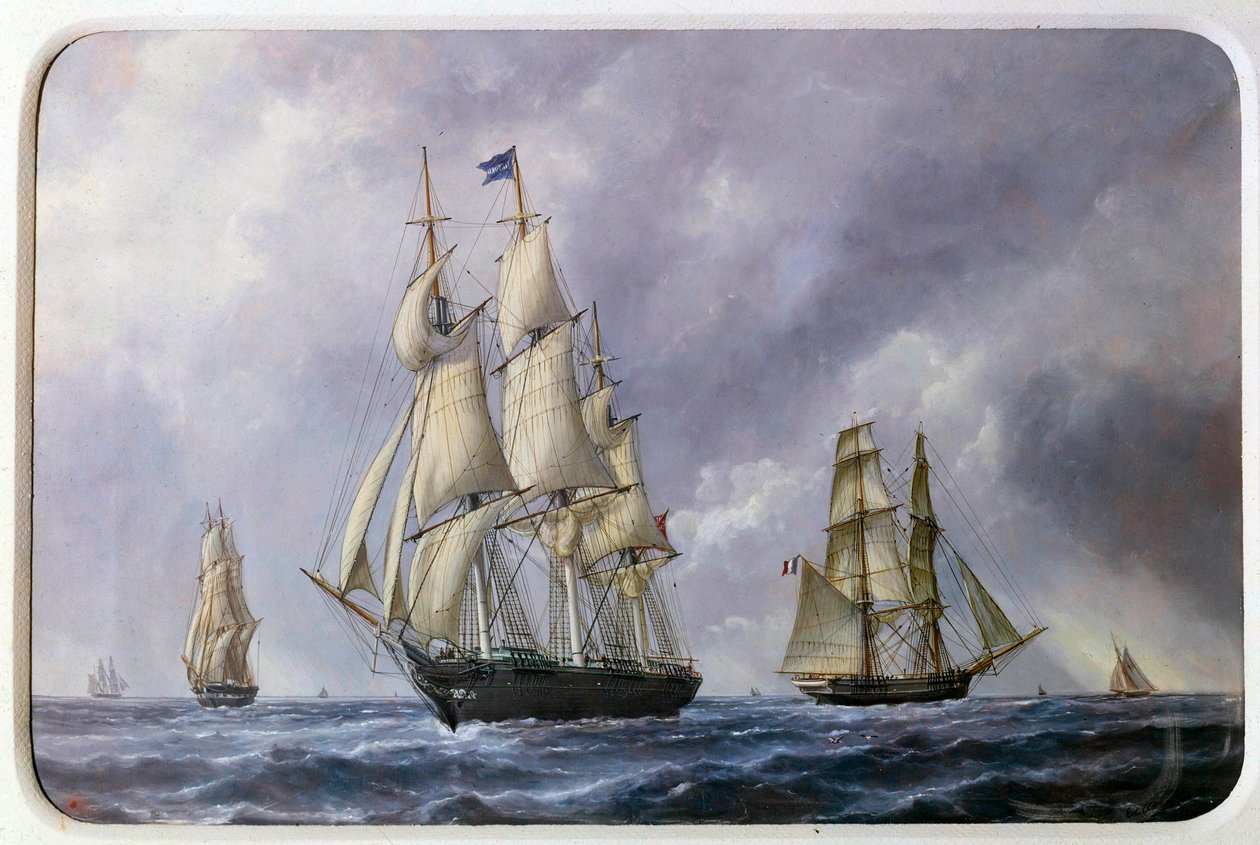 Three Mat English i Brick French w 1881 Akwarela autorstwa Edouarda Adama (1847-1929) 1881 Paryż, Musee de la Marine autorstwa Edouard Marie Adam