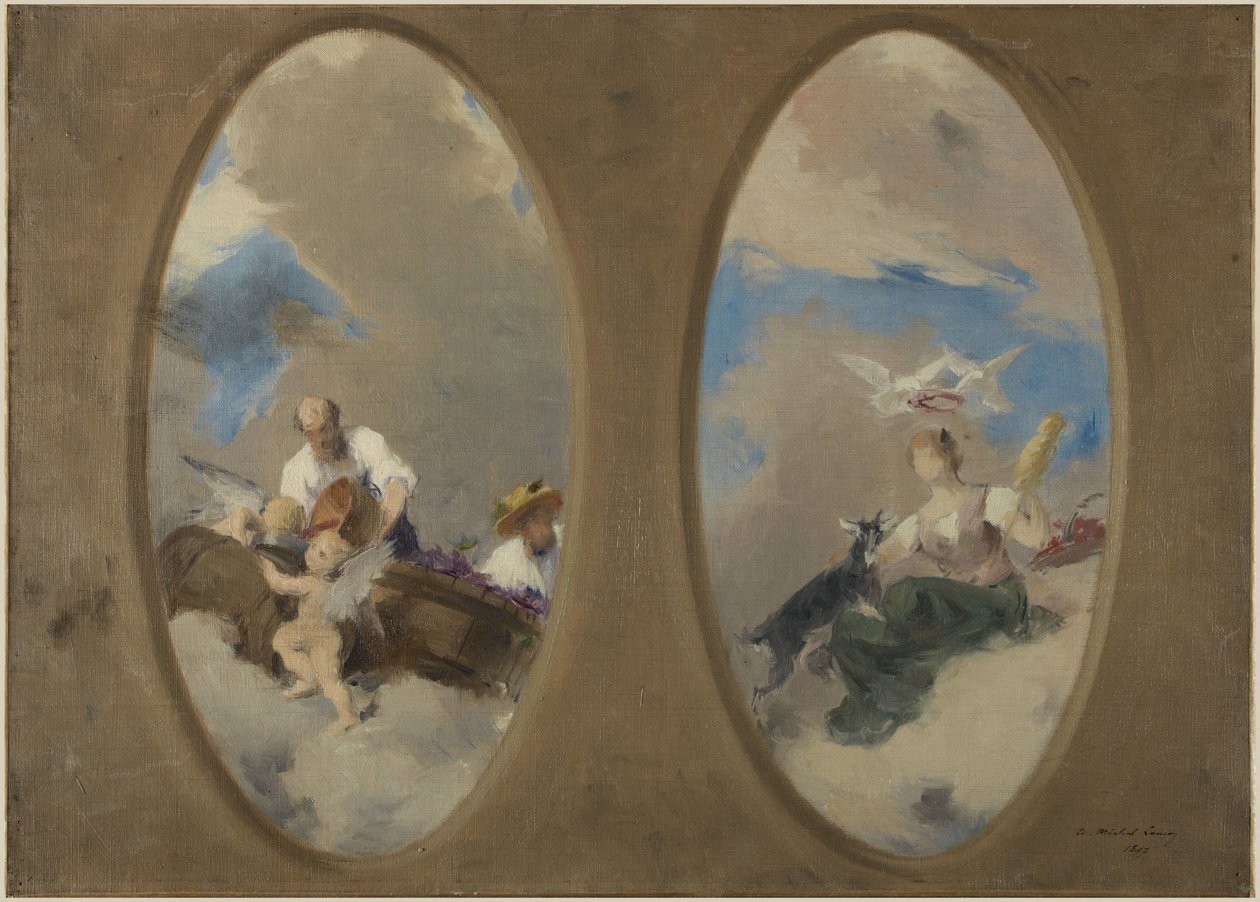 Szkic ratusza w Suresnes: Alegoria Wina - Chevrière aux colombes (sufity) autorstwa Edouard Michel Lancon