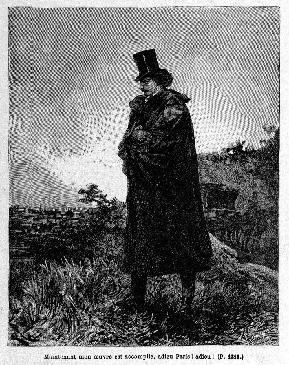 Edmond Dantes, hrabia Monte-Cristo opuszcza Paryż - Grawerowanie przez Riou, w „La Comte de Monte-Cristo” Alexandre Dumas, Rouff & Cie autorstwa Edouard Riou