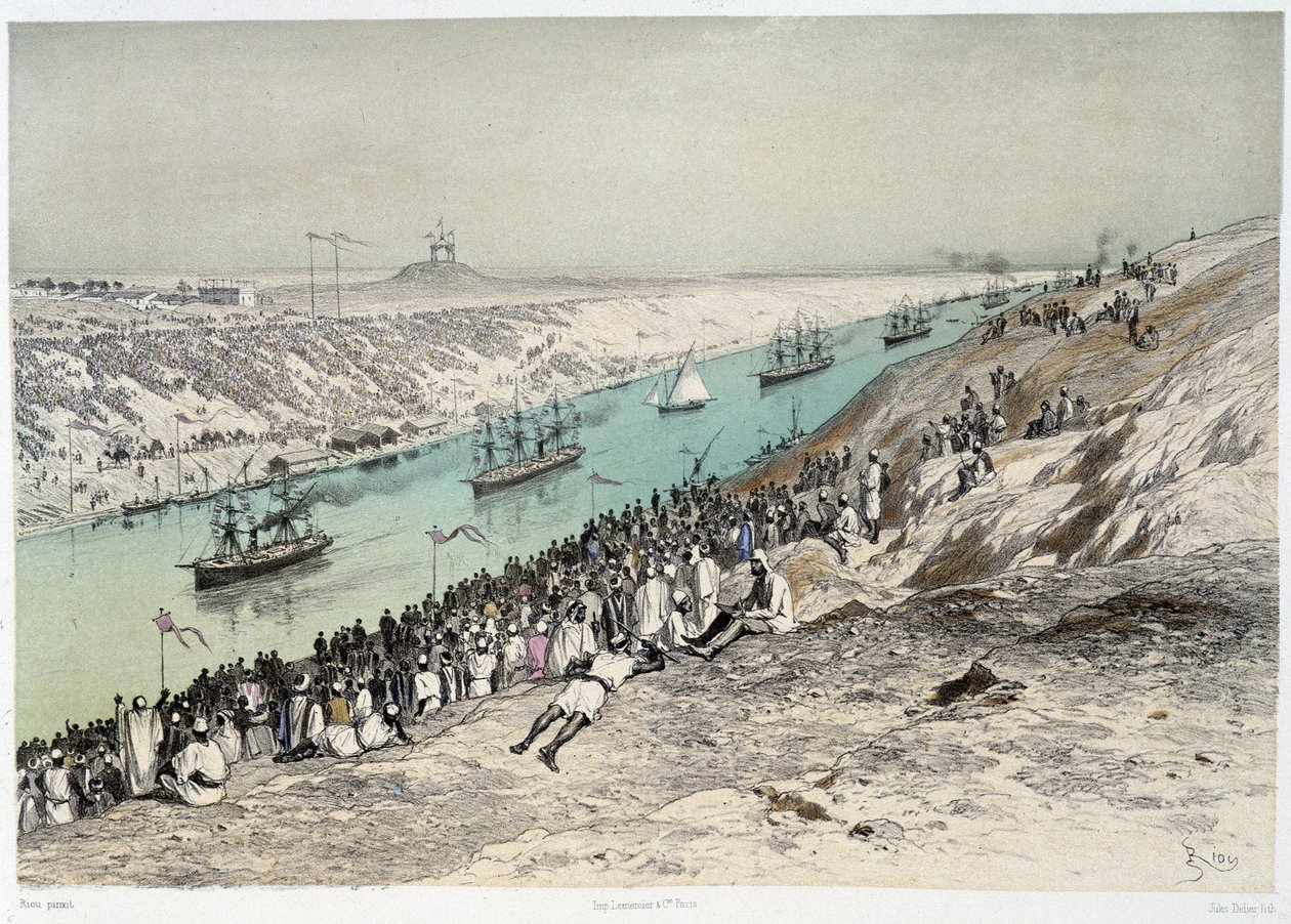 Przejście do El-Guisr w „Inauguracji Kanału Sueskiego” G. Nicole. 1869 autorstwa Edouard Riou