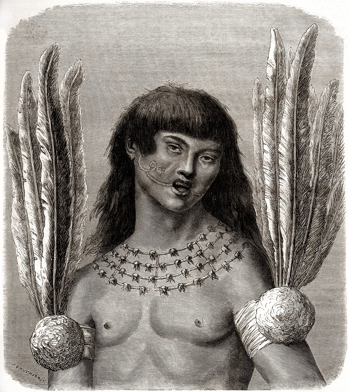 Portret Indianina Ticuna z Peru autorstwa Edouard Riou