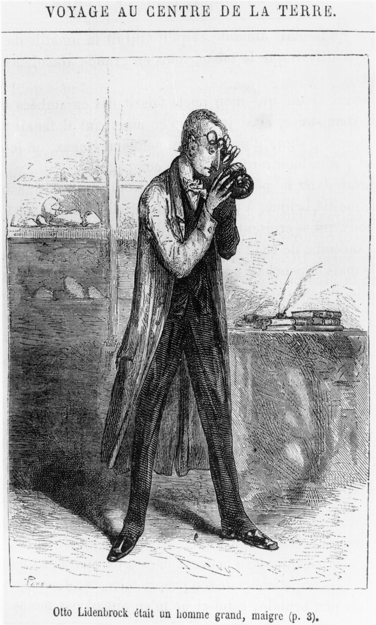 Profesor Otto Lidenbrock, ilustracja z „Podróży do wnętrza Ziemi” Juliusza Verne