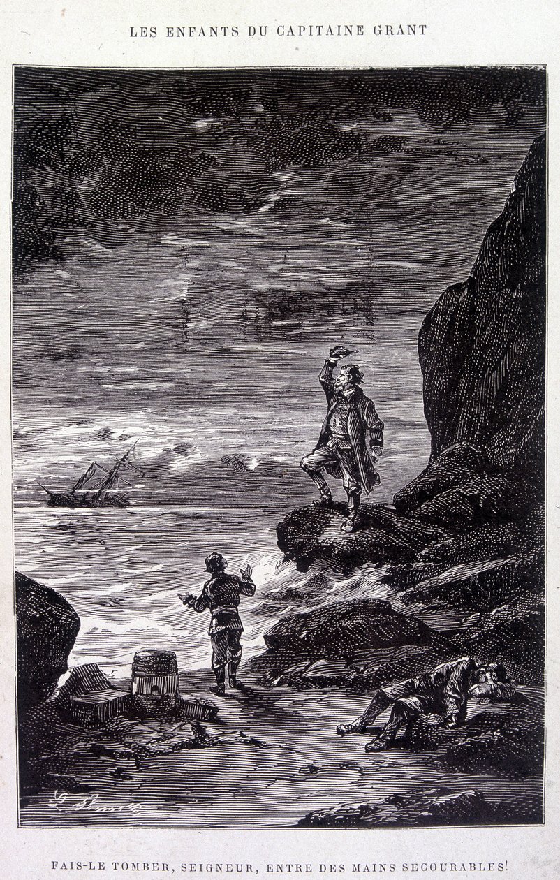 Zdejmij go, Panie, w zniechęcone ręce! w „Les Enfants du Capitaine Grant”” Julesa Verne autorstwa Edouard Riou