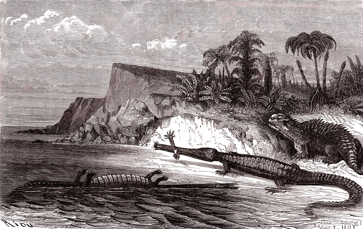 Teleozaur i hyleozaur autorstwa Edouard Riou