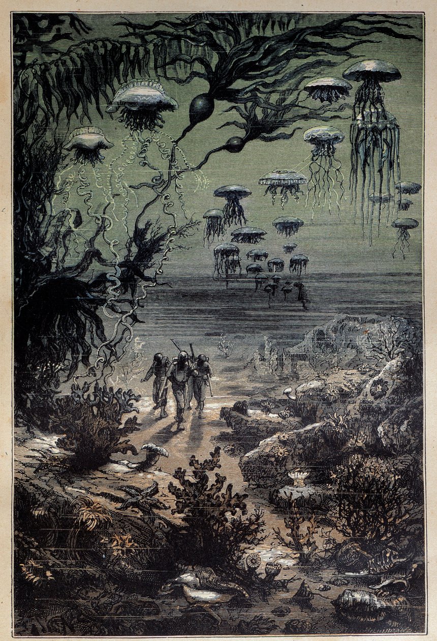 Podwodna podłoga. Ilustracja autorstwa Edouarda Riou (1833-1900) do powieści „Dwadzieścia tysięcy mil podmorskich”” Julesa Verne