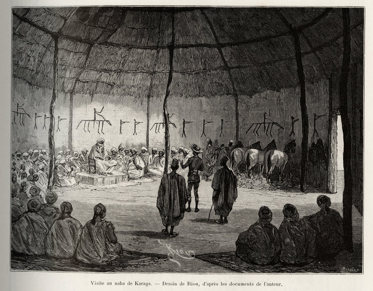 Wizyta w Naba w Karaga (Ghana). Grawerowanie autorstwa Riou, ilustrujące historię „Od Nigru do Zatoki Gwinejskiej” autorstwa kapitana Louisa Gustave