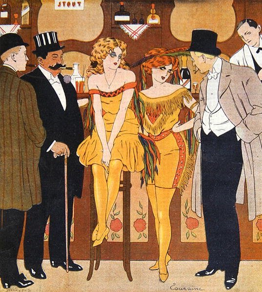 Karykatura prostytutek z ich klientami, z "Le Rire autorstwa Edouard Touraine