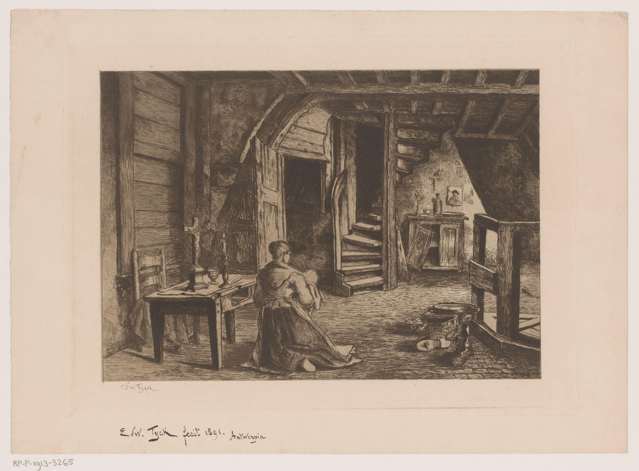 Wnętrze na poddaszu autorstwa Edouard Tyck (signed by artist)