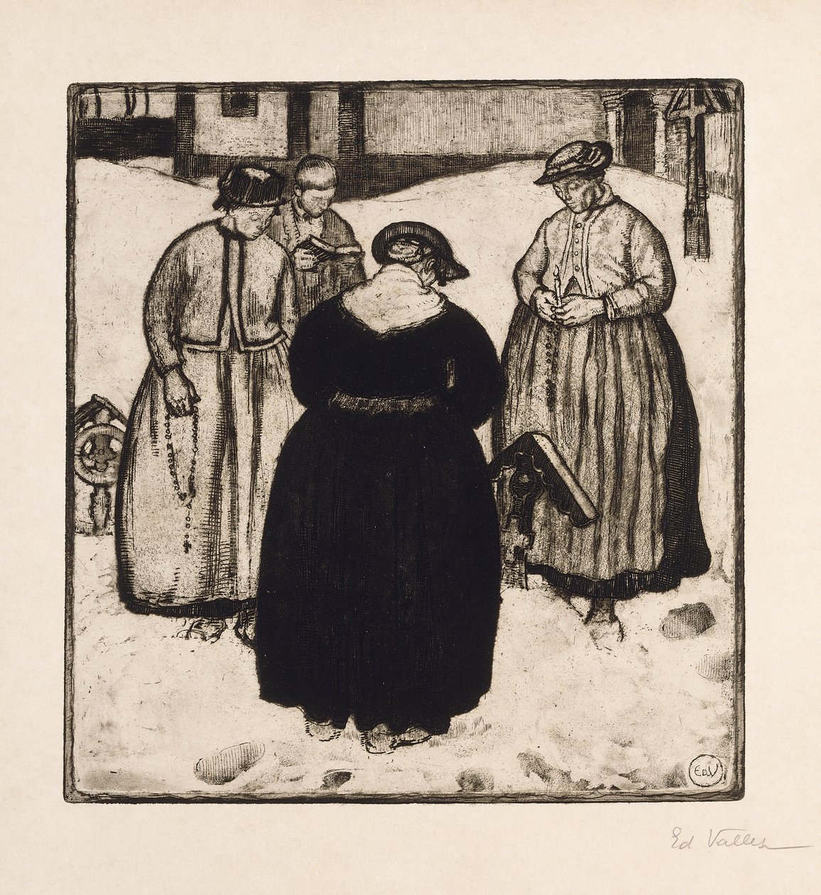 Wokół grobu; Wokół grobu (akwaforta i akwatinta) autorstwa Edouard Vallet