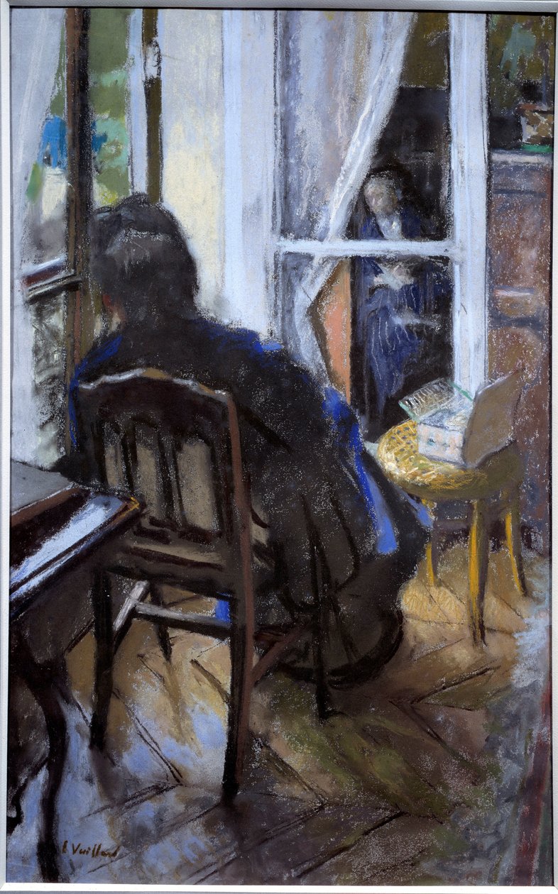 W oknie Kobieta czytająca książkę i wyglądająca przez okno XX wiek (olej na płótnie) autorstwa Edouard Vuillard