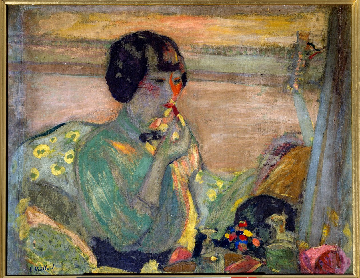 Francuska komiczka Marthe Mellot (1870-1947) w makijażu, XX wiek. Paryż, Komedia Pól Elizejskich (olej na płótnie) autorstwa Edouard Vuillard